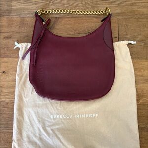 Rebecca Minkoff Wine Leather Shoulder Bag with Gold Chain